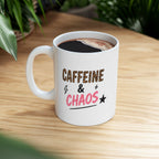 caffeine & chaos Mug | Funny Coffee Mug | Iced Coffee Lover Gift | Cute Coffee Cup | Coffee Addict Mug | Ceramic Mug