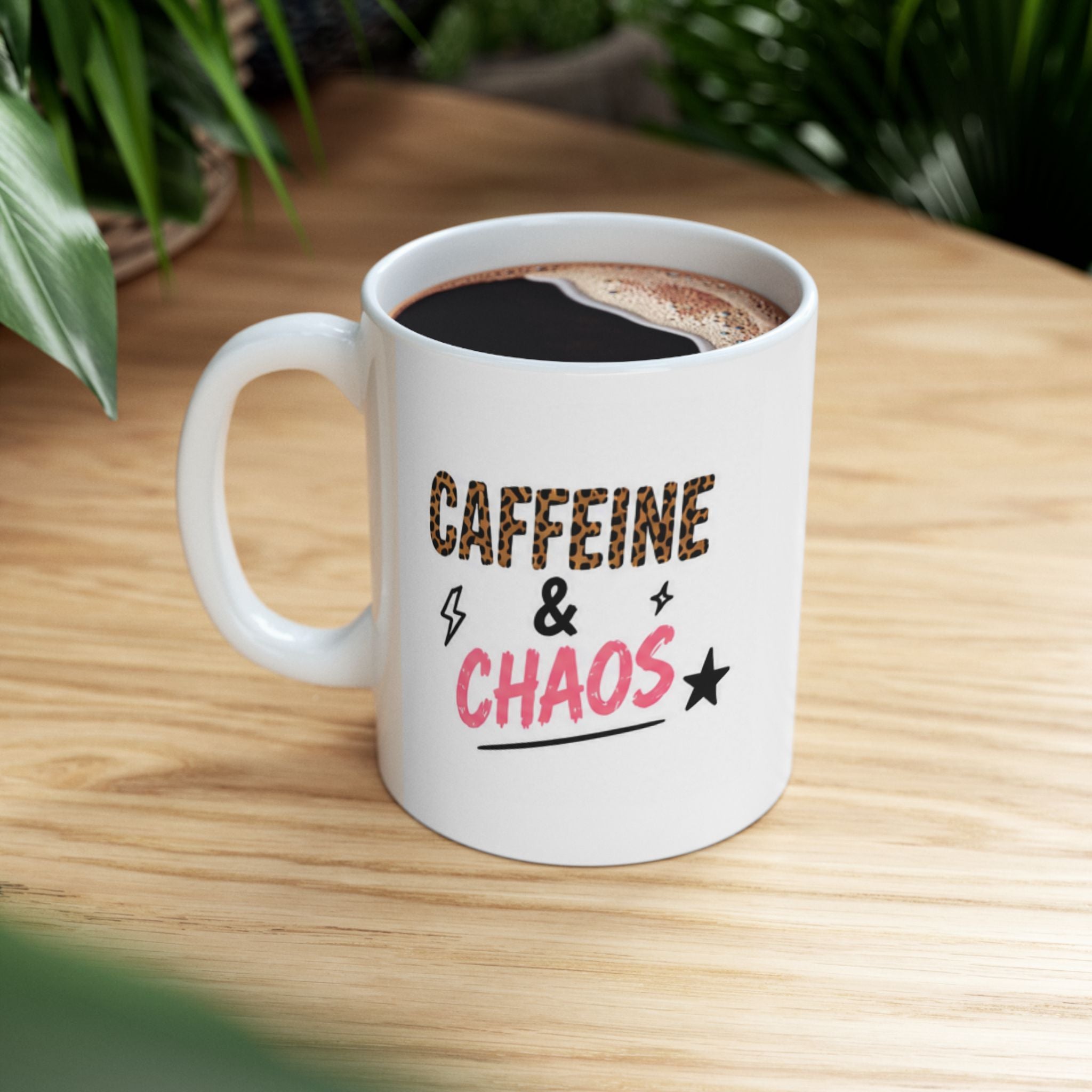 caffeine & chaos Mug | Funny Coffee Mug | Iced Coffee Lover Gift | Cute Coffee Cup | Coffee Addict Mug | Ceramic Mug
