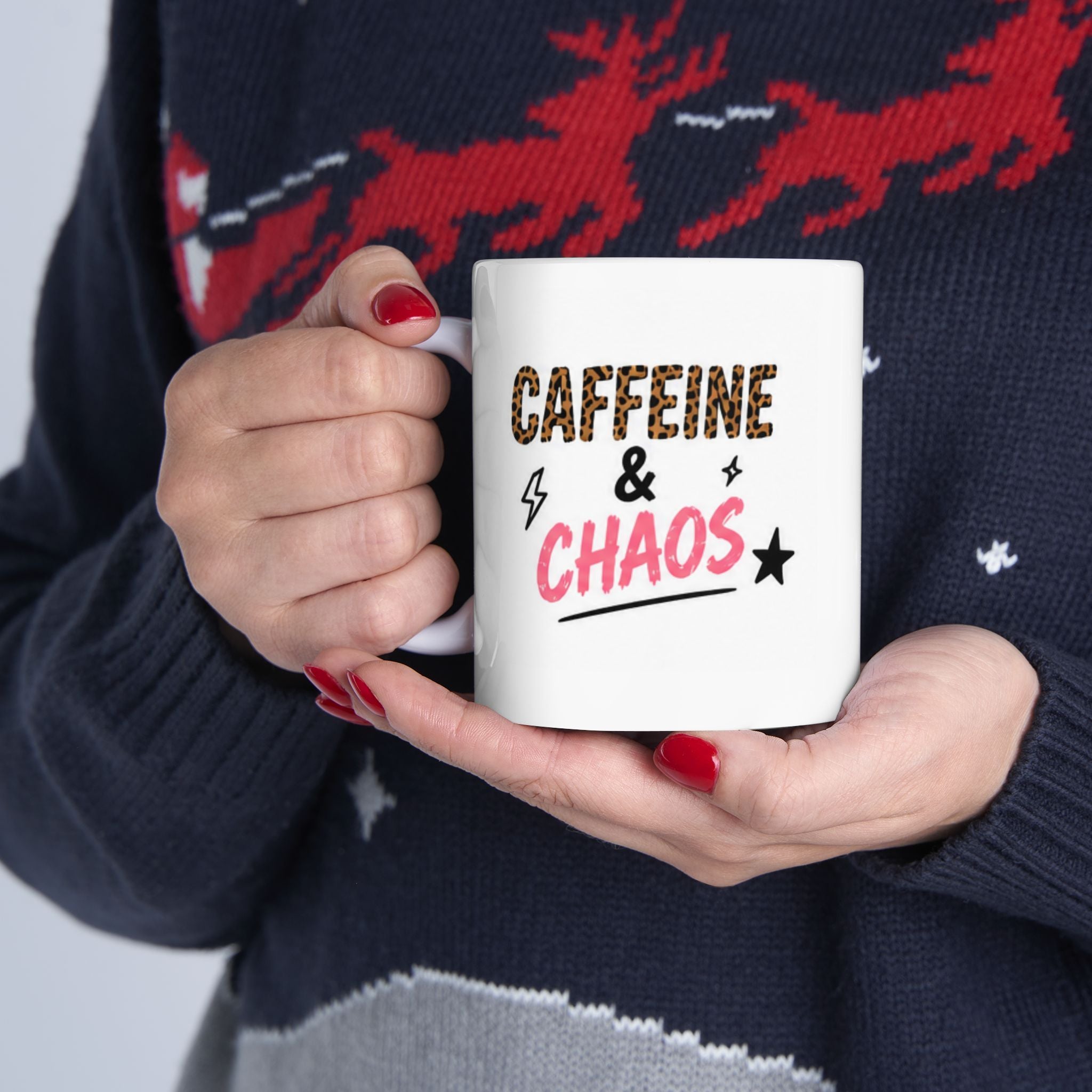 caffeine & chaos Mug | Funny Coffee Mug | Iced Coffee Lover Gift | Cute Coffee Cup | Coffee Addict Mug | Ceramic Mug