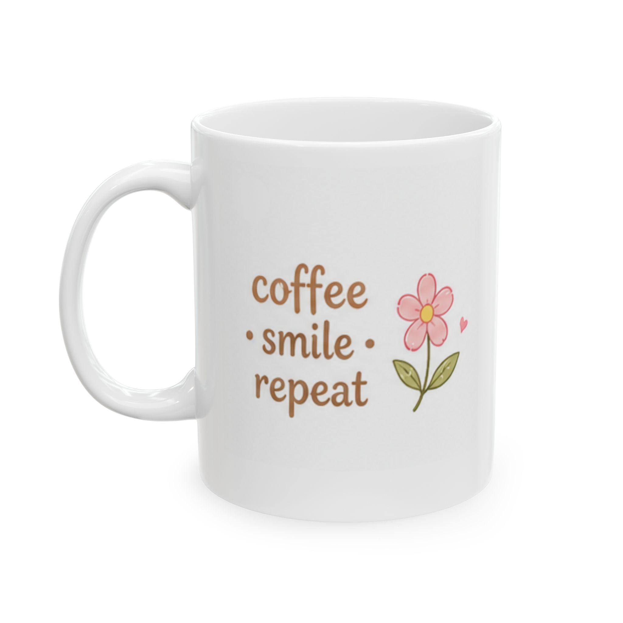coffee smile repeat Mug | Cute Girly Coffee Mug | Pink Aesthetic Coffee Cup | Coffee Lover Gift | Feminine Ceramic Mug