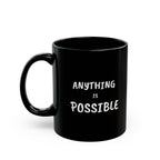 Minimalist Anything is Possible Black Mug, Classy Ceramic Motivational Quote Coffee Cup, Inspirational Office Desk Gift for Coworker