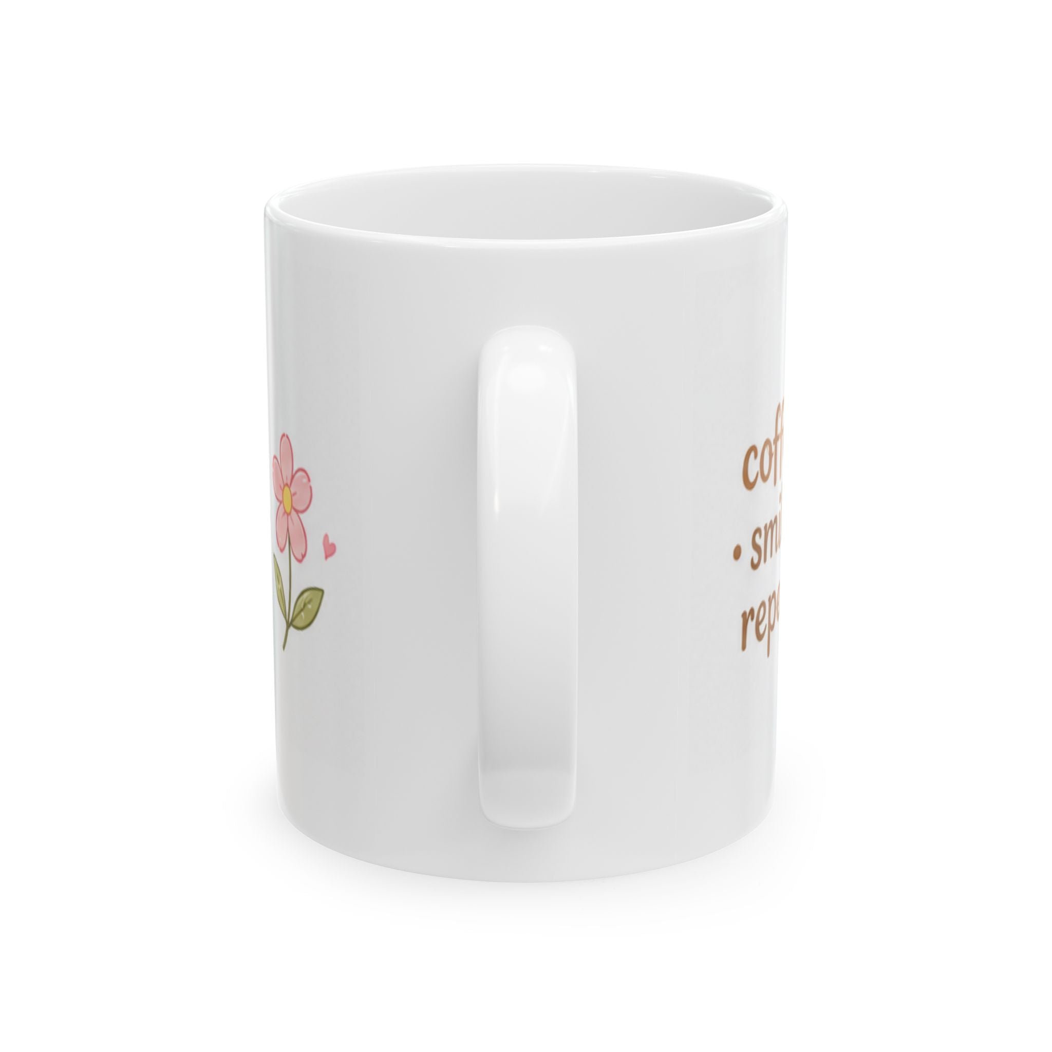 coffee smile repeat Mug | Cute Girly Coffee Mug | Pink Aesthetic Coffee Cup | Coffee Lover Gift | Feminine Ceramic Mug