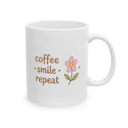 coffee smile repeat Mug | Cute Girly Coffee Mug | Pink Aesthetic Coffee Cup | Coffee Lover Gift | Feminine Ceramic Mug