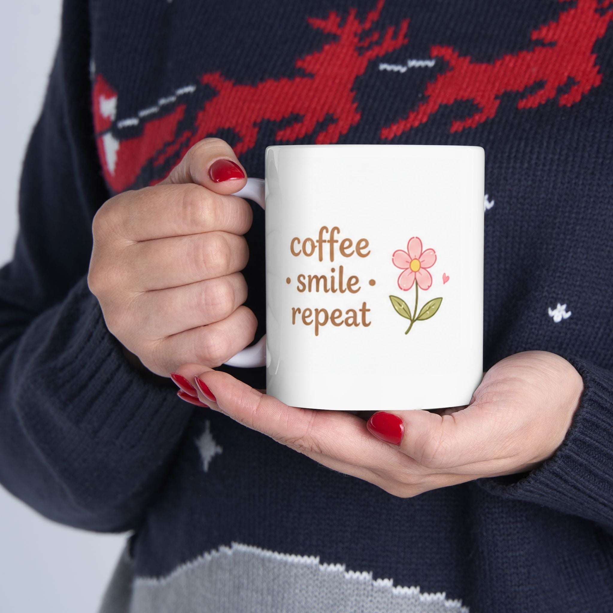 coffee smile repeat Mug | Cute Girly Coffee Mug | Pink Aesthetic Coffee Cup | Coffee Lover Gift | Feminine Ceramic Mug