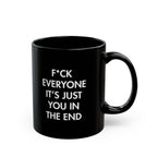Minimalist F*ck Everyone Black Coffee Mug, Funny Swear Word Motivational Cup, Sleek Bold Typography Desk Gift for Coworker