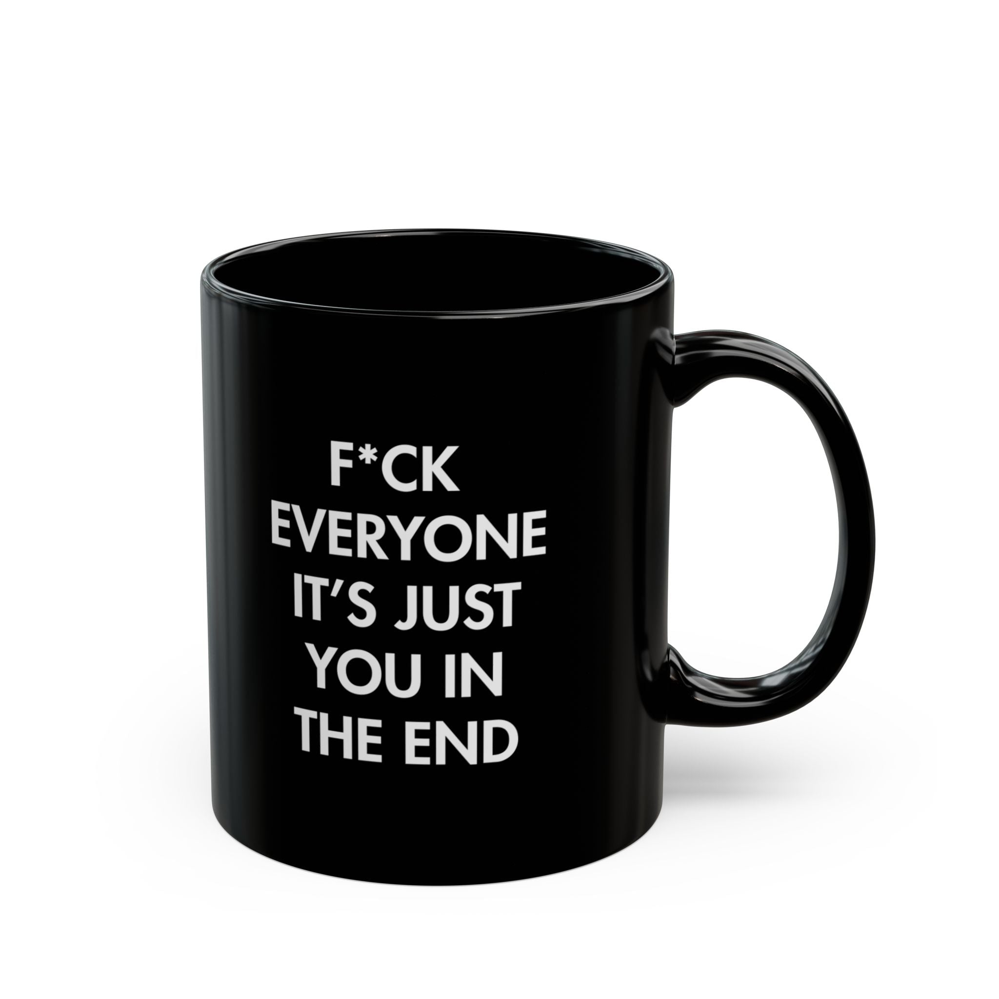 Minimalist F*ck Everyone Black Coffee Mug, Funny Swear Word Motivational Cup, Sleek Bold Typography Desk Gift for Coworker
