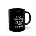 Minimalist F*ck Everyone Black Coffee Mug, Funny Swear Word Motivational Cup, Sleek Bold Typography Desk Gift for Coworker