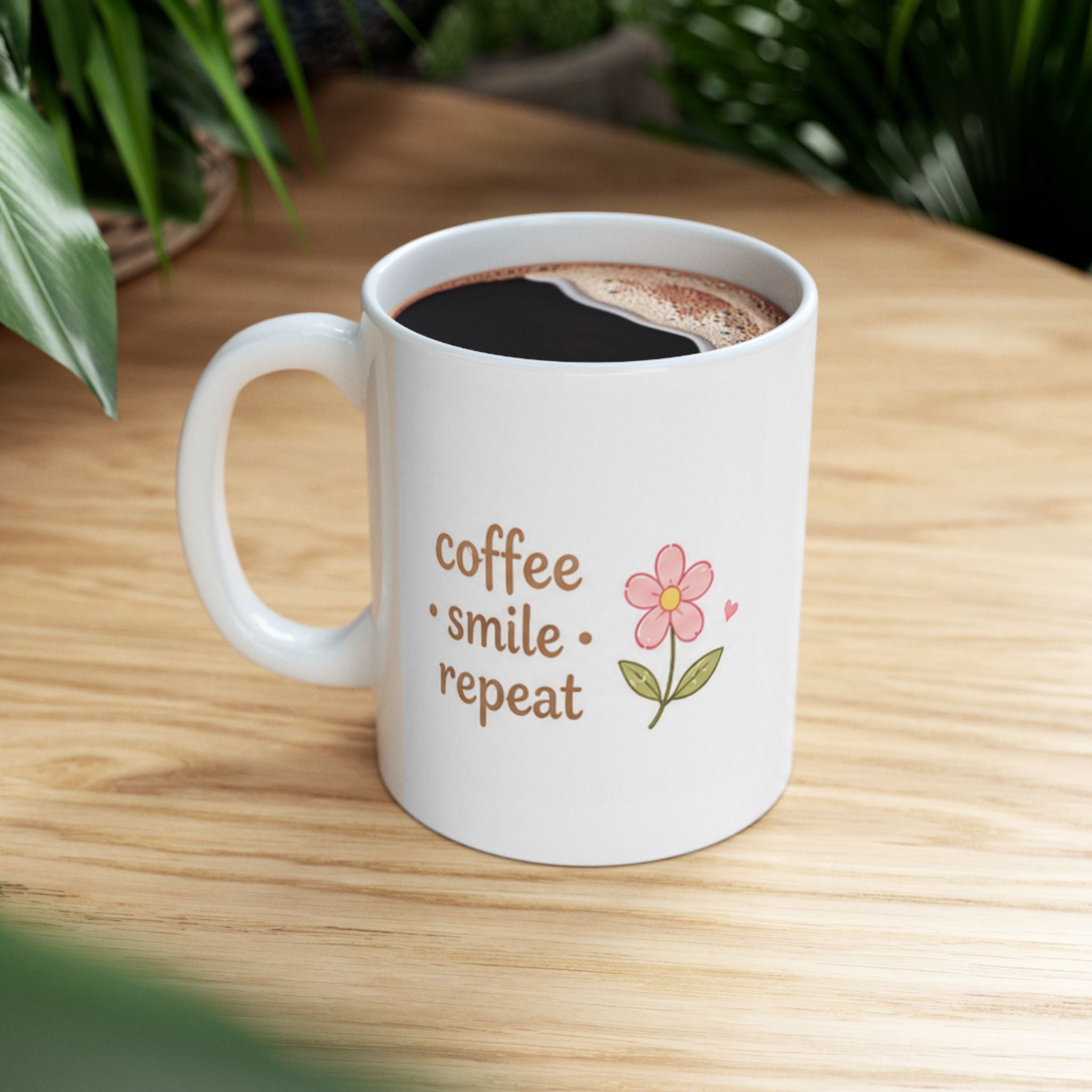 coffee smile repeat Mug | Cute Girly Coffee Mug | Pink Aesthetic Coffee Cup | Coffee Lover Gift | Feminine Ceramic Mug
