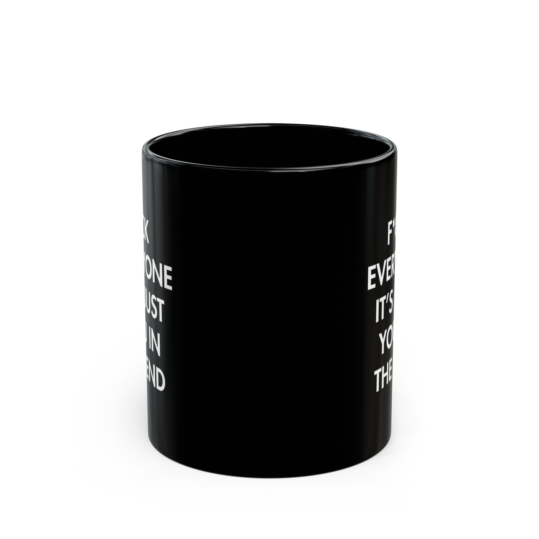 Minimalist F*ck Everyone Black Coffee Mug, Funny Swear Word Motivational Cup, Sleek Bold Typography Desk Gift for Coworker