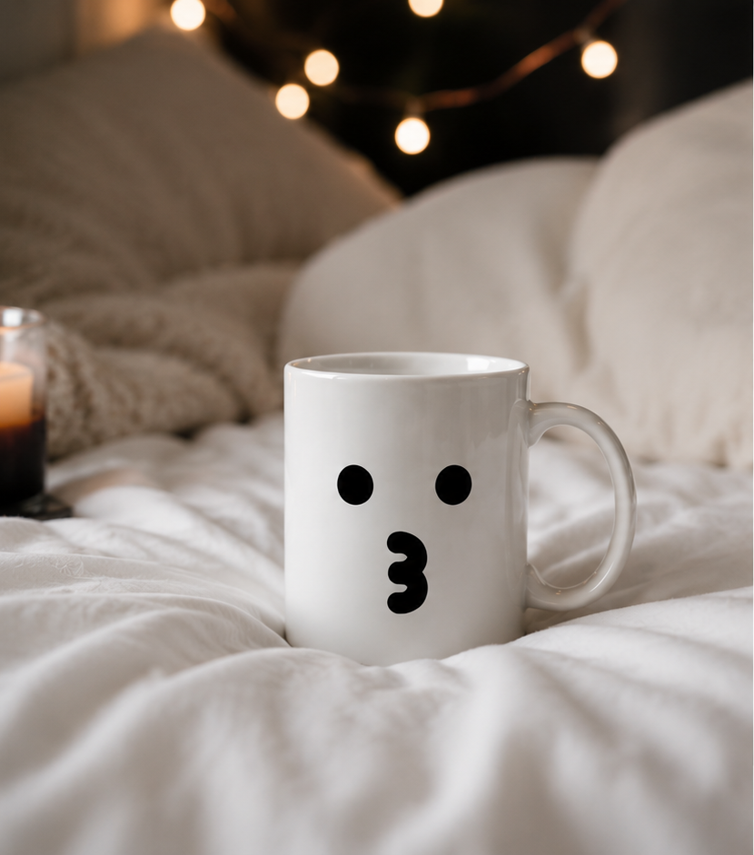 Kiss Face Mug Emoji Mug | Cute Minimalist Coffee Mug | Funny Ceramic Mug | Aesthetic Gift | Cute Coffee Cup