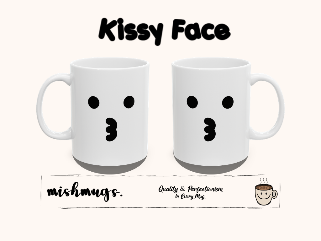 Kiss Face Mug Emoji Mug | Cute Minimalist Coffee Mug | Funny Ceramic Mug | Aesthetic Gift | Cute Coffee Cup