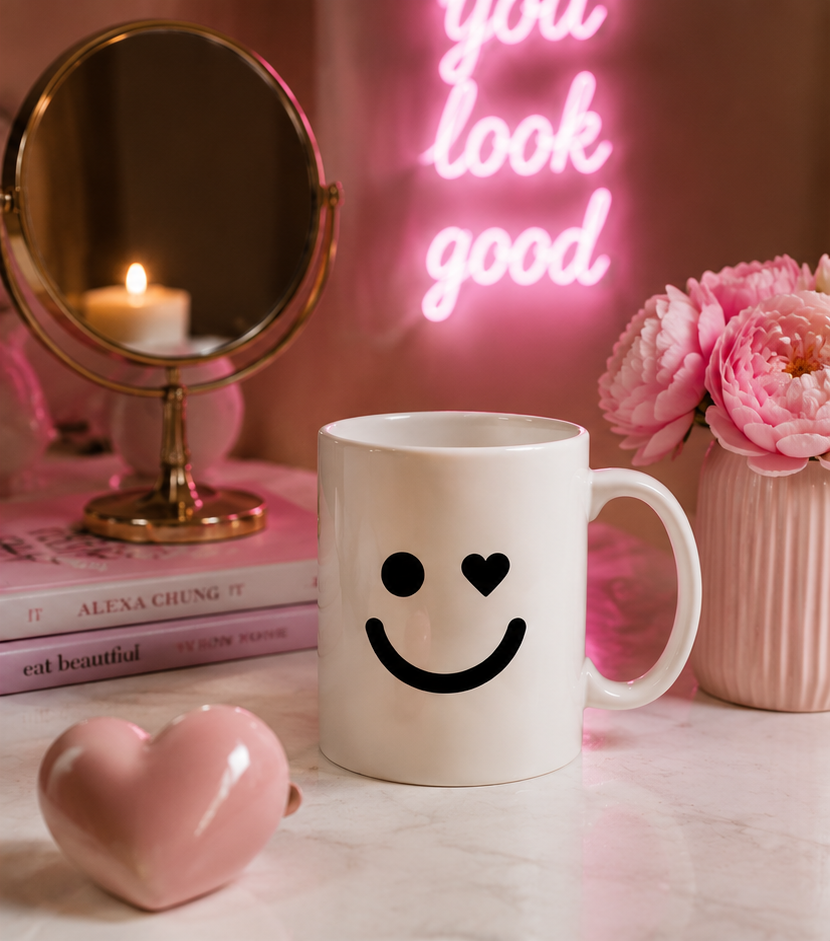 Love Eyes Emoji Mug Emoji Mug | Cute Minimalist Coffee Mug | Funny Ceramic Mug | Aesthetic Gift | Cute Coffee Cup