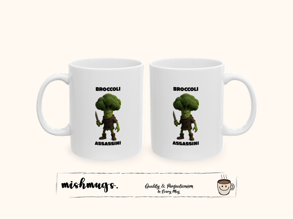 Broccoli Assassini Mug | Italian Brainrot Mug | Funny Meme Coffee Mug | Viral TikTok Gift | Ceramic Coffee Cup