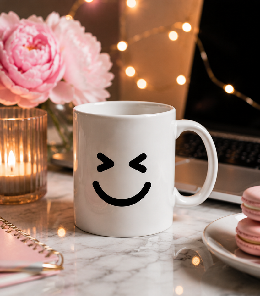 Laughing Face Mug Emoji Mug | Cute Minimalist Coffee Mug | Funny Ceramic Mug | Aesthetic Gift | Cute Coffee Cup
