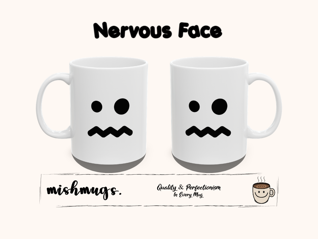 Nervous Face Mug Emoji Mug | Cute Minimalist Coffee Mug | Funny Ceramic Mug | Aesthetic Gift | Cute Coffee Cup