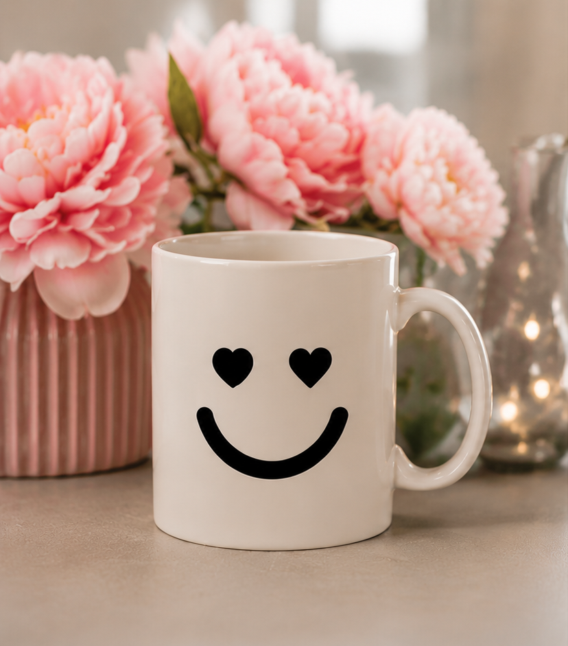 Heart Eyes Smile Mug Emoji Mug | Cute Minimalist Coffee Mug | Funny Ceramic Mug | Aesthetic Gift | Cute Coffee Cup