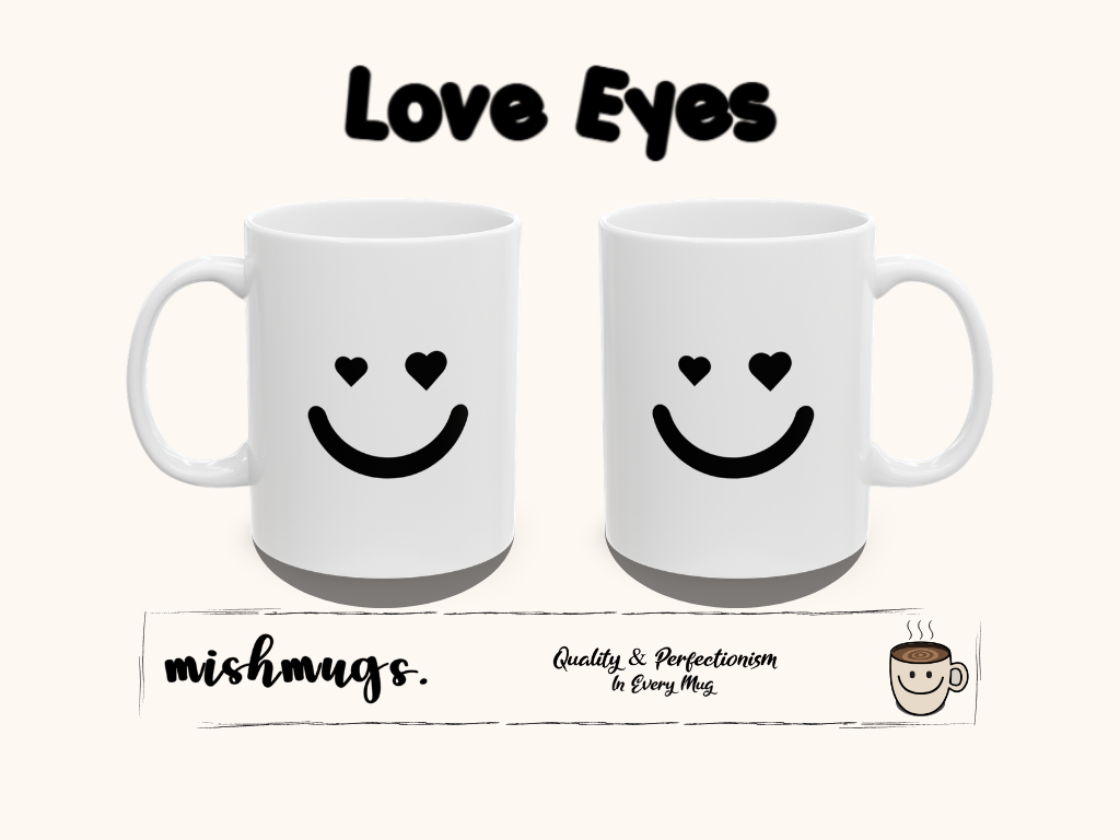 Heart Eyes Smile Mug Emoji Mug | Cute Minimalist Coffee Mug | Funny Ceramic Mug | Aesthetic Gift | Cute Coffee Cup