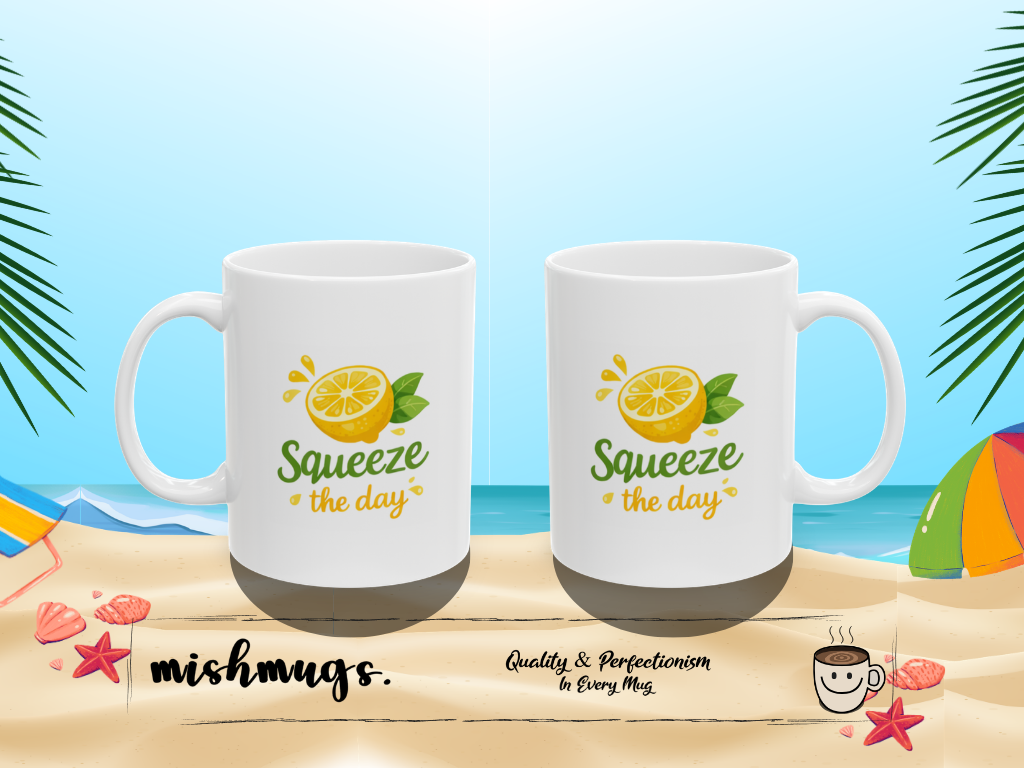 squeeze the day Summer Mug | Cute Coffee Mug | Beach Coffee Cup | Iced Coffee Mug | Summer Gift | Ceramic Mug