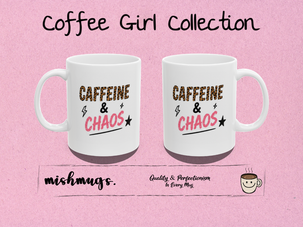caffeine & chaos Mug | Funny Coffee Mug | Iced Coffee Lover Gift | Cute Coffee Cup | Coffee Addict Mug | Ceramic Mug