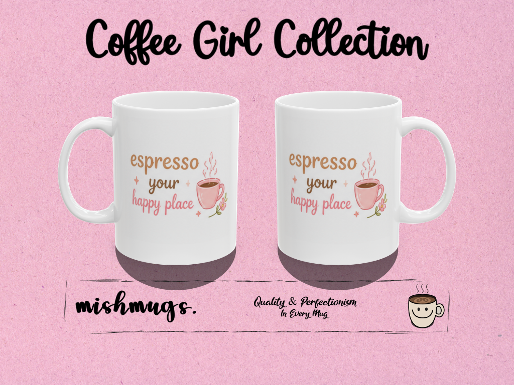 espresso your happy place Mug | Cute Girly Coffee Mug | Pink Aesthetic Coffee Cup | Coffee Lover Gift | Feminine Ceramic Mug