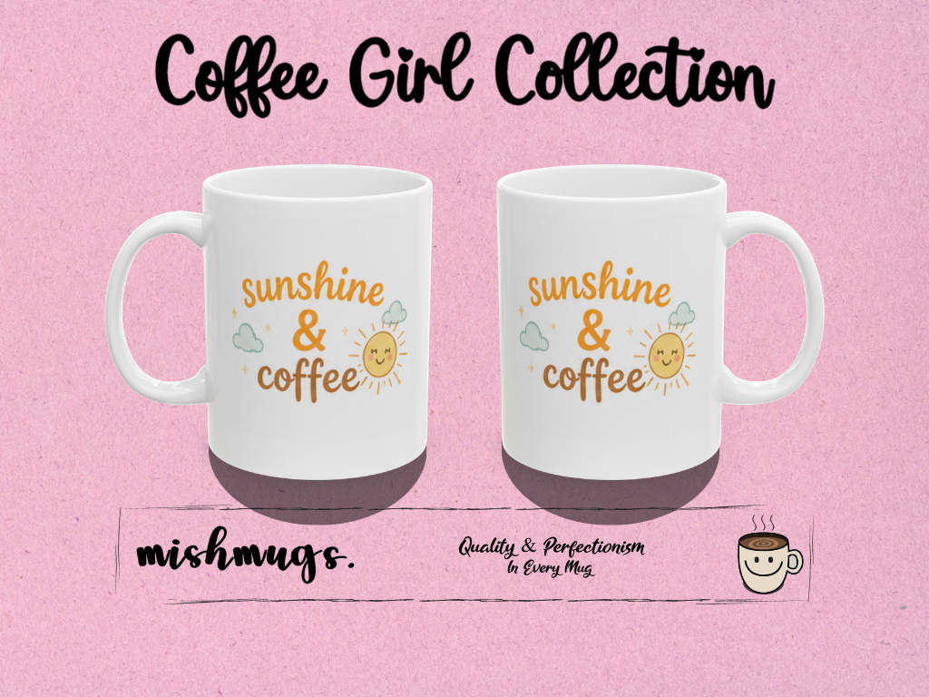 sunshine & coffee Mug | Cute Girly Coffee Mug | Pink Aesthetic Coffee Cup | Coffee Lover Gift | Feminine Ceramic Mug