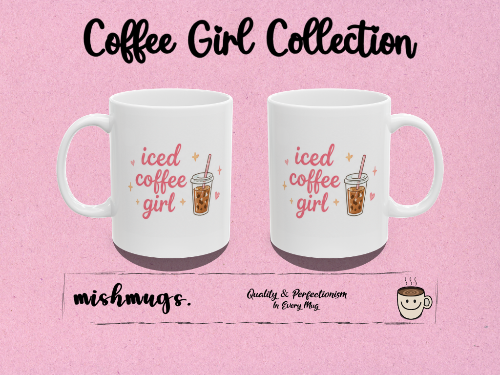 iced coffee girl Mug | Cute Girly Coffee Mug | Pink Aesthetic Coffee Cup | Coffee Lover Gift | Feminine Ceramic Mug