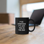 Minimalist F*ck Everyone Black Coffee Mug, Funny Swear Word Motivational Cup, Sleek Bold Typography Desk Gift for Coworker