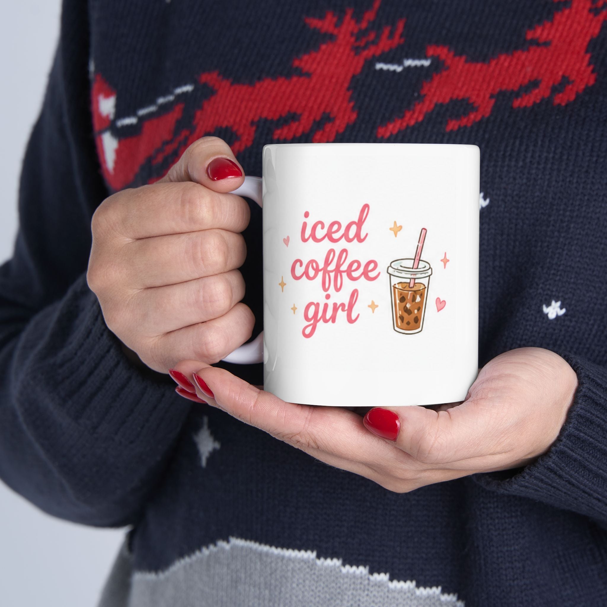 iced coffee girl Mug | Cute Girly Coffee Mug | Pink Aesthetic Coffee Cup | Coffee Lover Gift | Feminine Ceramic Mug