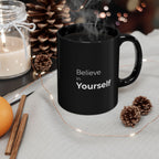 Minimalist Believe In Yourself Black Mug, Classy Ceramic Motivational Quote Coffee Cup, Sleek Office Desk Decor Inspirational Gift