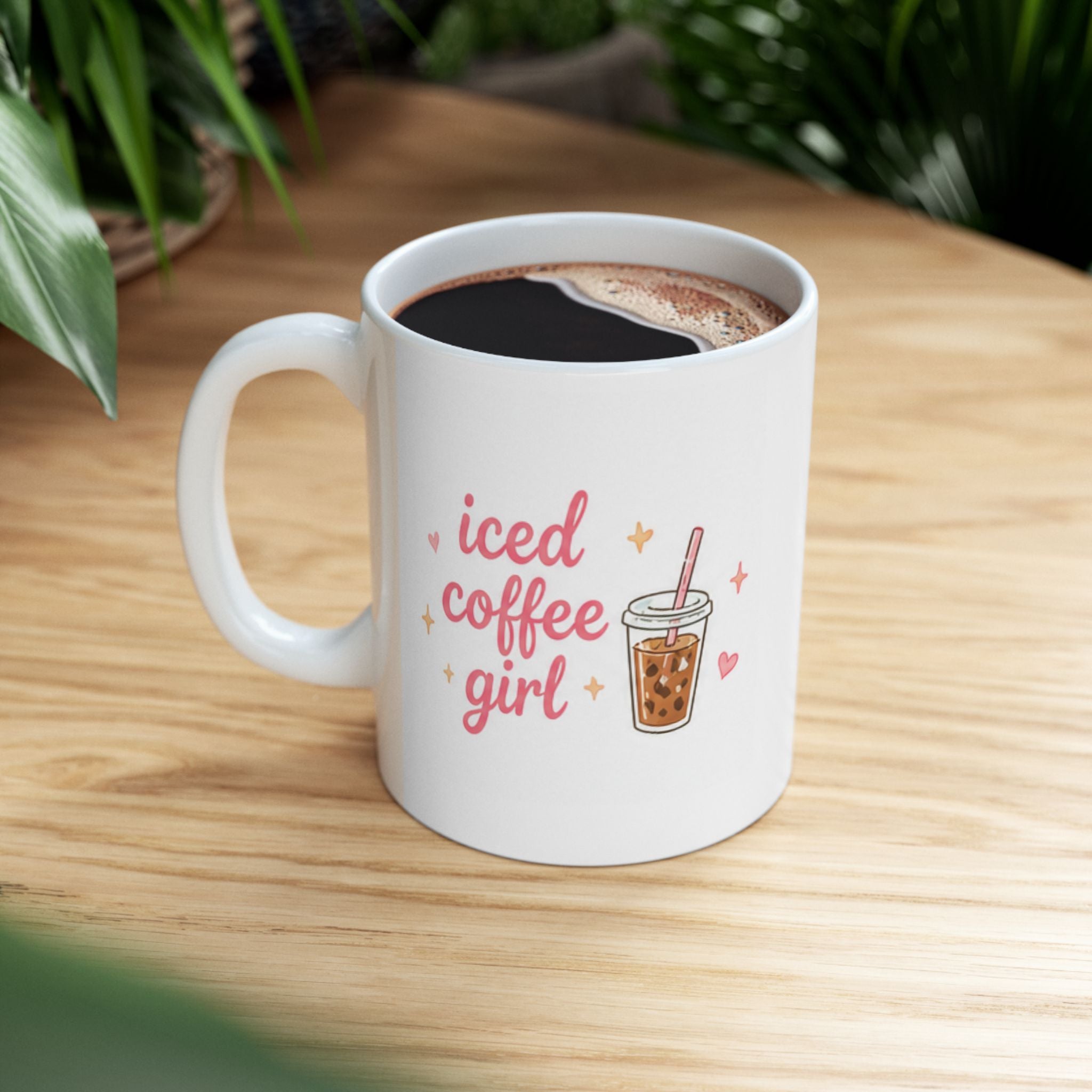 iced coffee girl Mug | Cute Girly Coffee Mug | Pink Aesthetic Coffee Cup | Coffee Lover Gift | Feminine Ceramic Mug