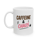 caffeine & chaos Mug | Funny Coffee Mug | Iced Coffee Lover Gift | Cute Coffee Cup | Coffee Addict Mug | Ceramic Mug