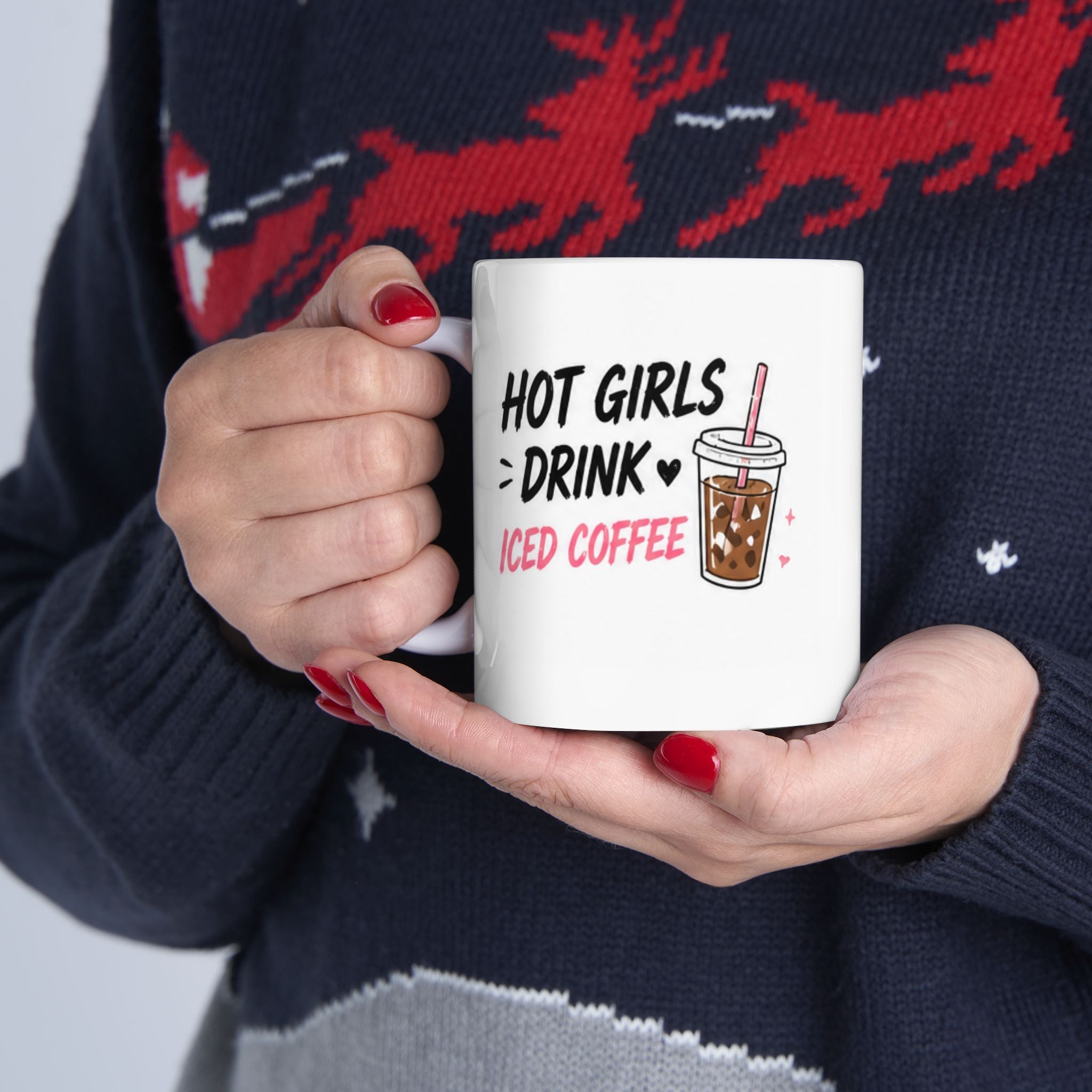 hot girls drink iced coffee Mug | Funny Coffee Mug | Iced Coffee Lover Gift | Cute Coffee Cup | Coffee Addict Mug | Ceramic Mug