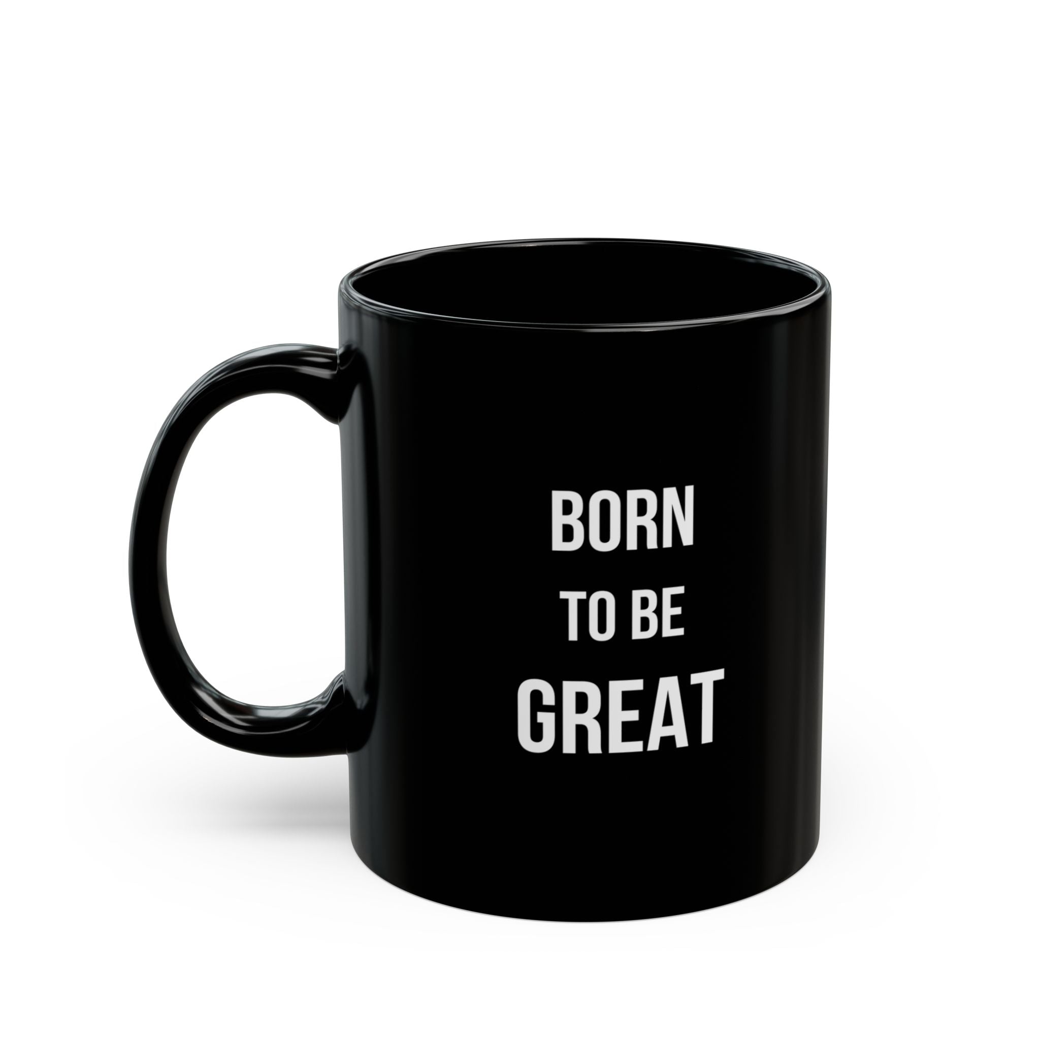 Minimalist Born To Be Great Black Coffee Mug, Classy Ceramic Motivational Quote Cup, Sleek Bold Typography Office Desk Gift