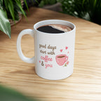 good days start with coffee & you Mug | Cute Girly Coffee Mug | Pink Aesthetic Coffee Cup | Coffee Lover Gift | Feminine Ceramic Mug