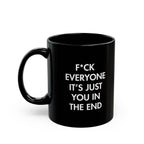 Minimalist F*ck Everyone Black Coffee Mug, Funny Swear Word Motivational Cup, Sleek Bold Typography Desk Gift for Coworker