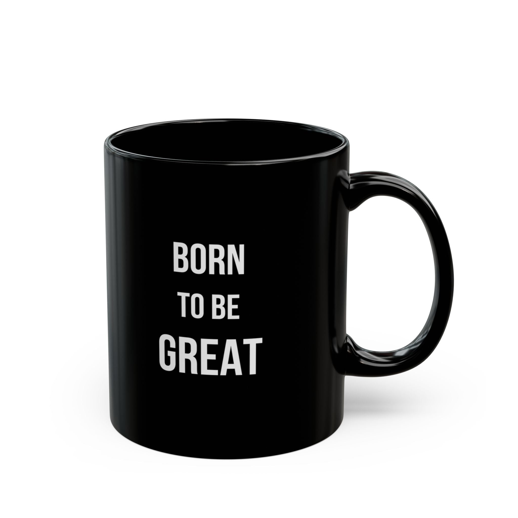 Minimalist Born To Be Great Black Coffee Mug, Classy Ceramic Motivational Quote Cup, Sleek Bold Typography Office Desk Gift